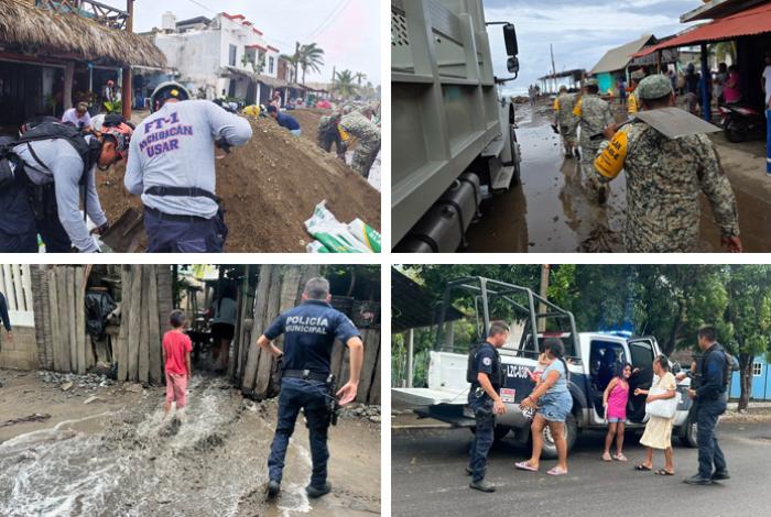 Activan Plan DN-III en Playa Azul: evacúan familias afectadas por oleaje elevado