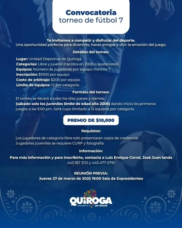 Anuncia Gobierno de Quiroga Torneo de Fútbol 7