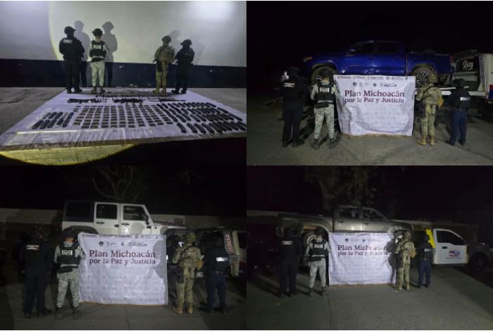 Apatzingán: Decomisan lanzagranadas y equipo táctico tras balaceras