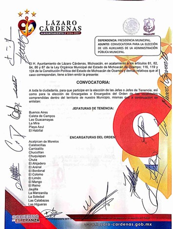 Aprueban Cabildo de Lázaro Cárdenas Convocatoria para Elección de Jefes de Tenencia y Encargados del Orden