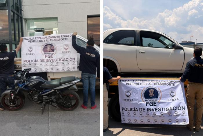 Asegura FGE moto alterada y recupera vehículo con reporte de robo, en Morelia y Tarímbaro