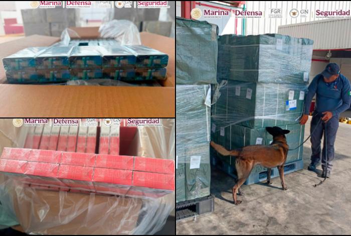 Aseguran 950 mil cajetillas ilegales de cigarros Marlboro y Pall Mall que venían de Japón, con valor de 70 mdp