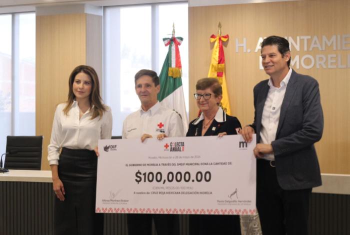 Ayuntamiento de Morelia entrega 100 mil pesos a la Cruz Roja y arranca colecta 2026