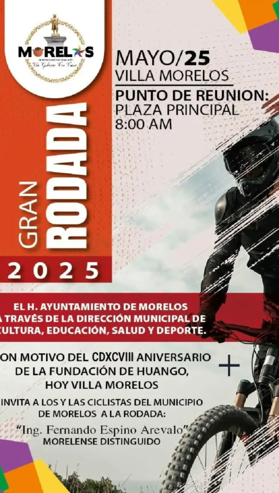 Ayuntamiento de Morelos invita a la rodada ciclista en honor a Fernando Espino Arévalo