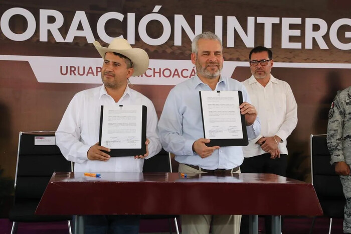 Bedolla y Manzo firman convenio para fortalecer la seguridad en Uruapan