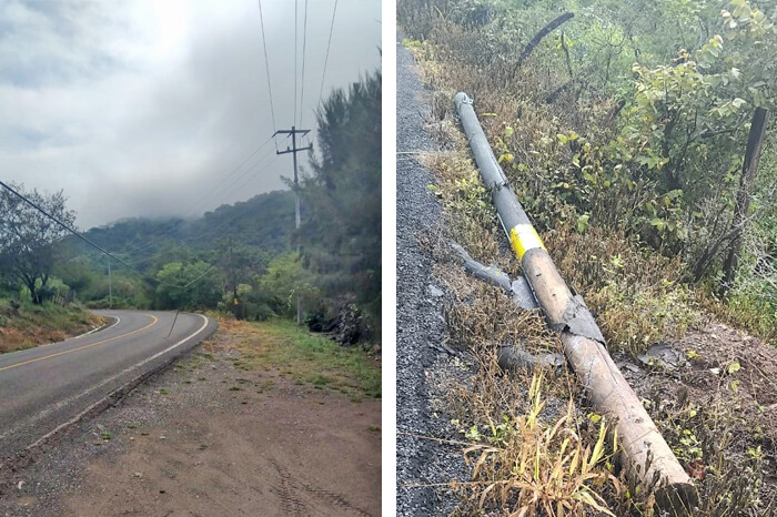 Caída de postes de fibra óptica causa interrupción de servicios de telecomunicaciones en Coalcomán y Villa Victoria