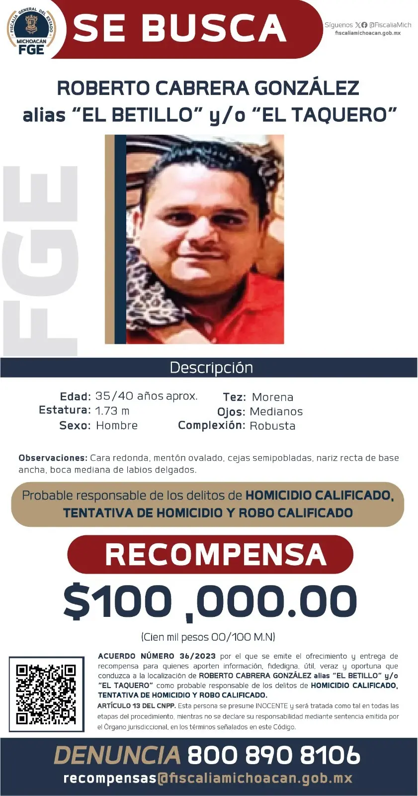 Capturan a Roberto C. alias el “El Betillo”, ofrecían 100 mil pesos de recompensa