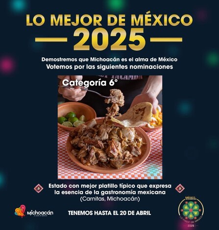 Carnitas michoacanas, nominadas a mejor platillo típico mexicano