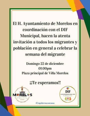 Celebrará Morelos la Semana del Migrante