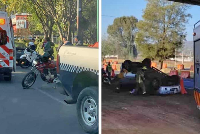 Choque de moto con auto y una camioneta volcada y abandonada, los accidentes de hoy en Morelia