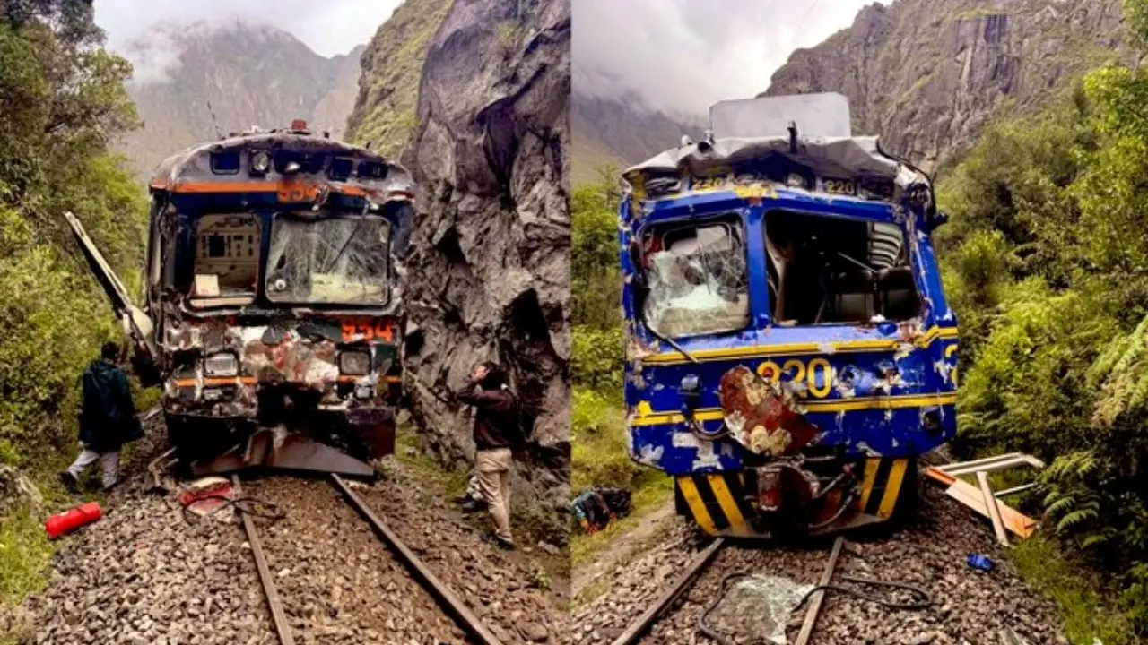 Choque entre dos trenes en vía férrea de Machu Picchu, Perú