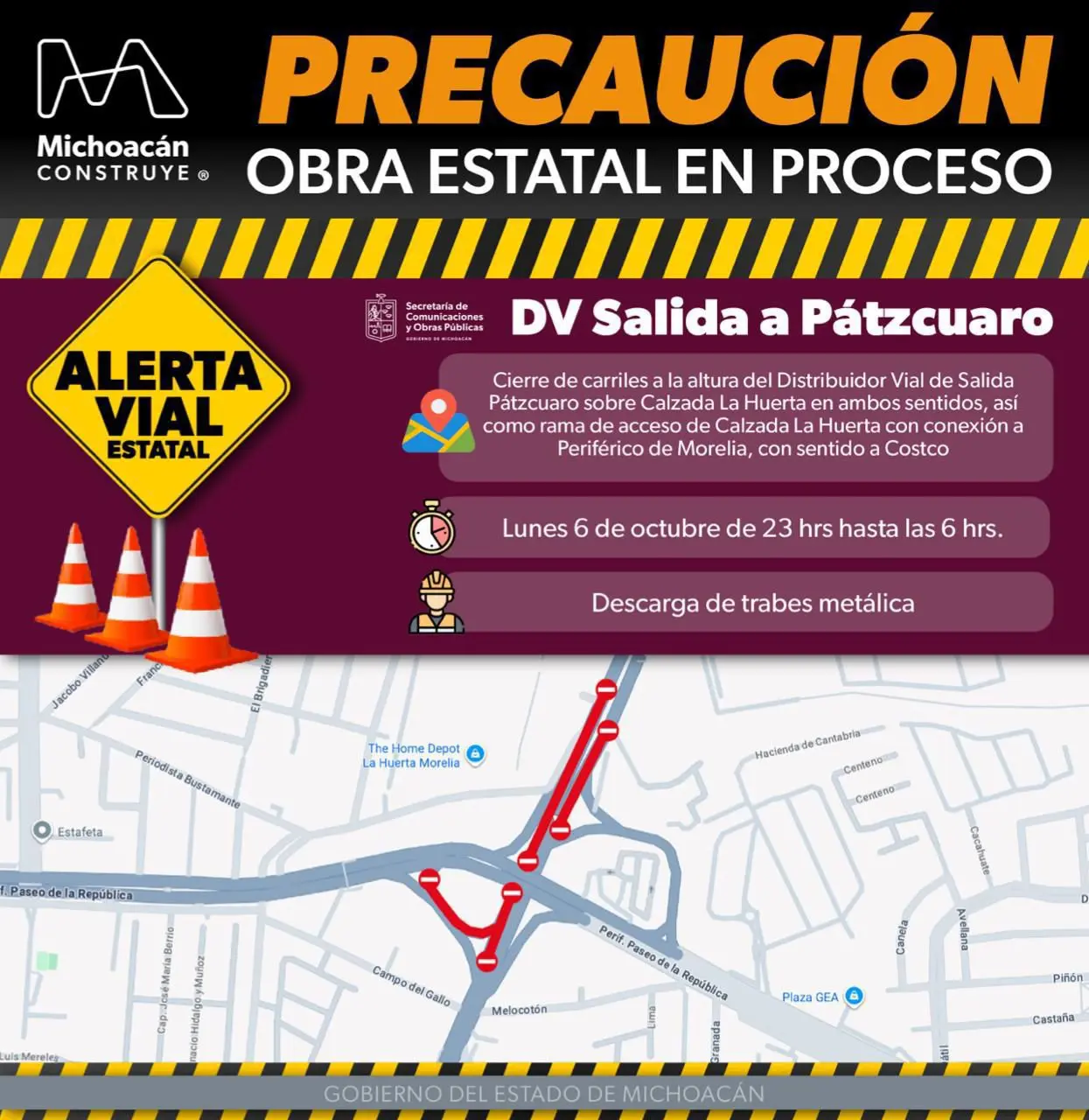 Cierre nocturno en Calzada La Huerta por maniobras de descarga metálica