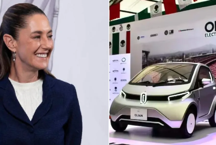 Claudia Sheinbaum presenta emblema del auto eléctrico mexicano Olinia