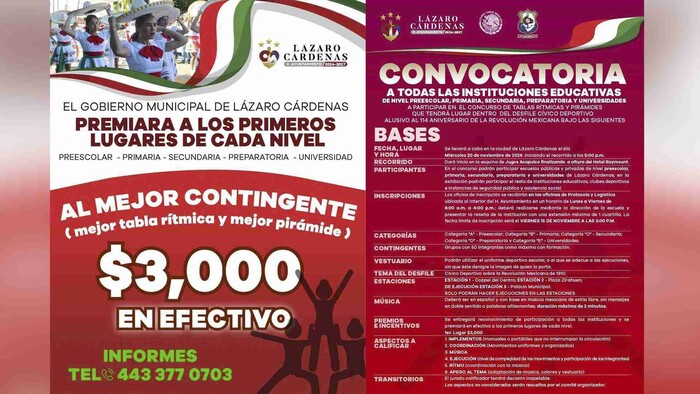 Convocan a Escuelas a Participar en Desfile Cívico-Deportivo de la Revolución Mexicana