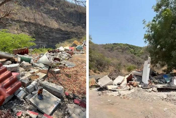 Crónica | Demuelen el corredor de altares de la “Santa Muerte” en El Márquez, en Múgica