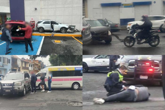 Cuatro accidentes simultáneos en Morelia dejan dos lesionados y varios daños materiales