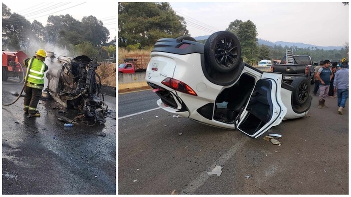 Cuatro lesionados tras fuerte accidente en la Pátzcuaro-Opopeo