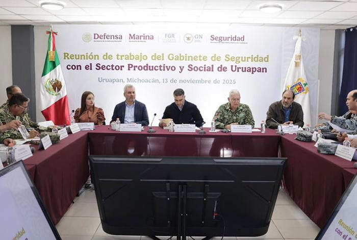 Dentro del Plan Michoacán, acuerdan plan región Uruapan Harfuch, Bedolla y Quiroz