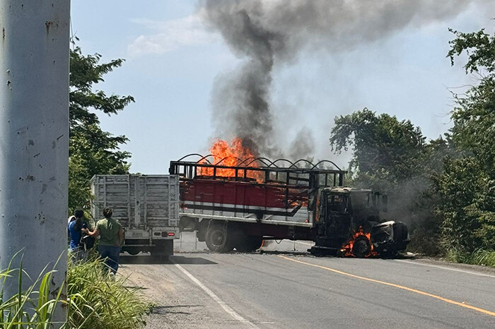 Desconocidos incendian camión de carga en los límites de Colima y Michoacán