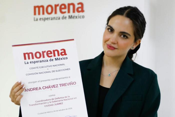 Designa Morena a Andrea Chávez como coordinadora en Ciudad Juárez tras perder frente a Cruz Pérez Cuéllar