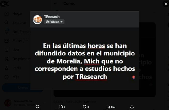 Desmiente TResearchMx, supuesta encuesta que favorece a Morena en Morelia