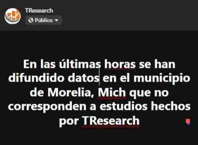 Desmiente TResearchMx, supuesta encuesta que favorece a morena en Morelia