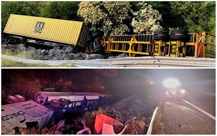 Dos camiones de carga volcaron en la Autopista Siglo XXI