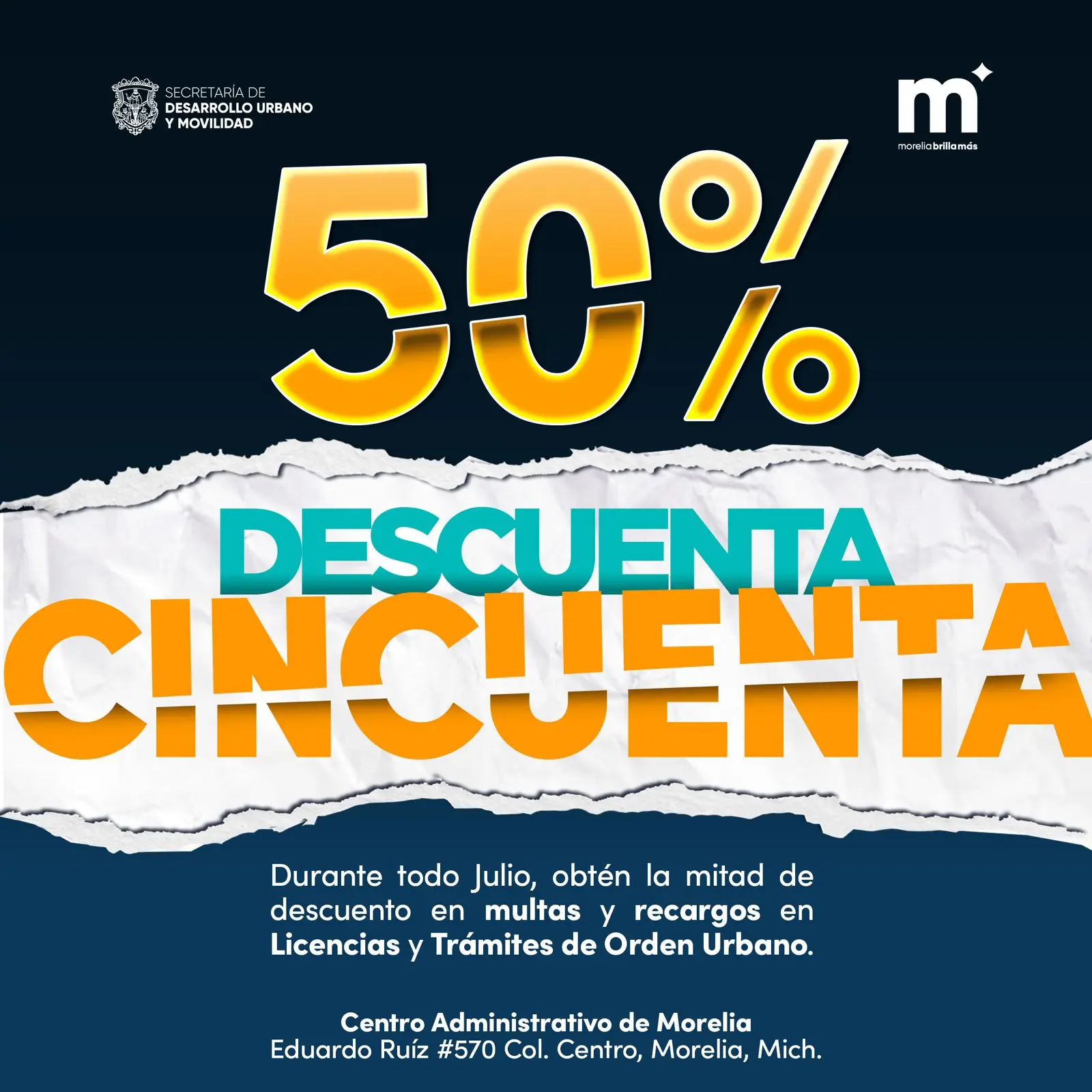 Durante julio, el Gobierno de Morelia ¡Descuenta 50%! En recargos y multas para facilitar trámites.