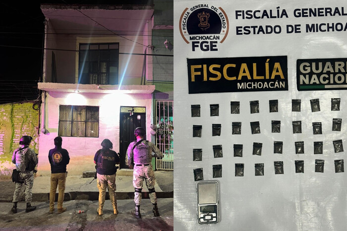 En la colonia Santiaguito de Morelia, FGE asegura 755 dosis de metanfetamina y detiene a una persona