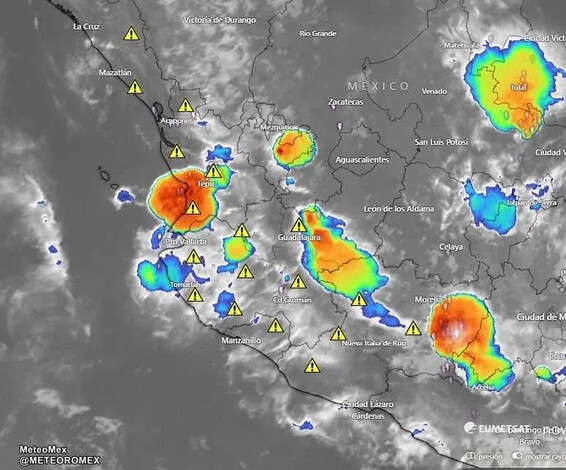 En las próximas horas se pronostican lluvias fuertes a intensas sobre el occidente