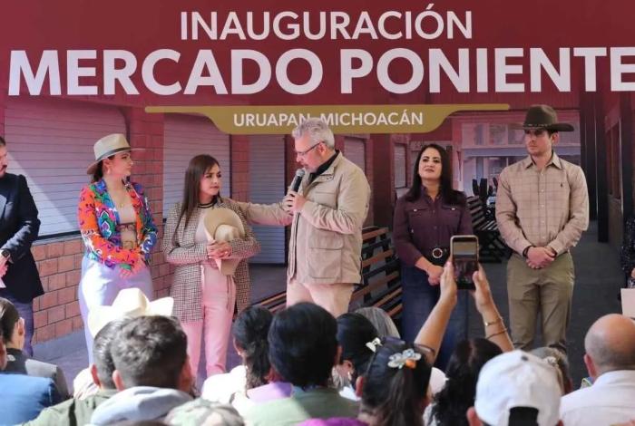 ¡En su primer acto público! Grecia Quiroz y Bedolla inauguran juntos Mercado Poniente en Uruapan