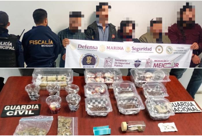 En Uruapan, SSP detiene a 5 personas y asegura productos elaborados con marihuana