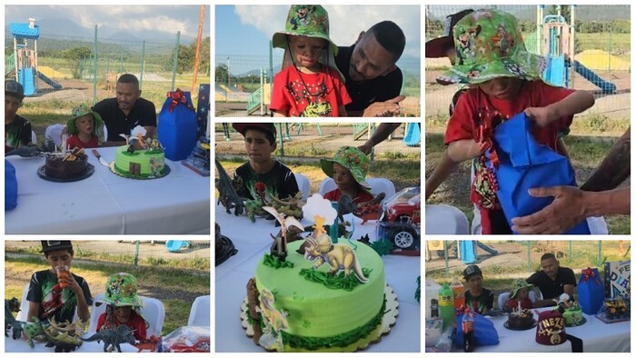 Entre pastel de chocolate y dinosaurios, Chuchito celebra sus 4 años