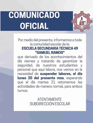 Escuelas de Zitácuaro suspenden clases este lunes por hechos violentos