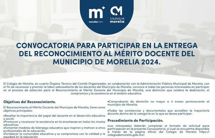 Este 27 de septiembre cierra la convocatoria al Mérito Docente de Morelia