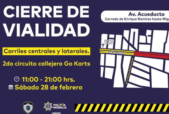Este sábado, cierre vial en Avenida Acueducto por Segundo Circuito Callejero de Go Karts 2026