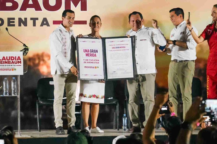 FIRMAN CLAUDIA SHEINBAUM, HUACHO DÍAZ Y ROMMEL PACHECO COMPROMISO POR UNA GRAN MÉRIDA Y UN YUCATÁN DE BIENESTAR