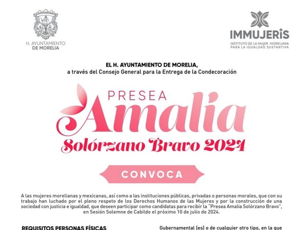 #Foto | Gobierno de Morelia, abre convocatoria a la Presea “Amalia Solórzano Bravo” 2024