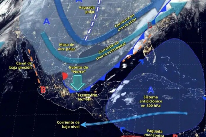 Frente frío 14 activará precipitaciones en varios estados de México