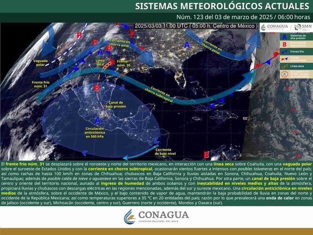 Frente frío No. 31 ocasionará lluvias aisladas en Michoacán