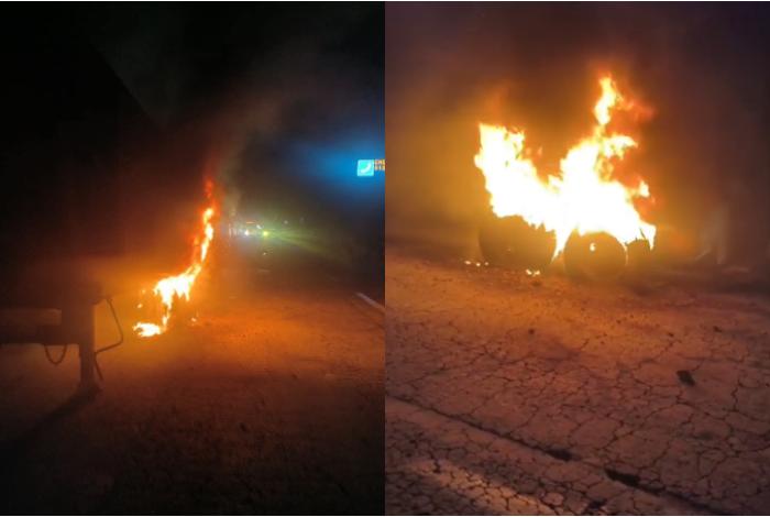 Guardias Nacionales sofocan incendio de una góndola en la Autopista Siglo XXI