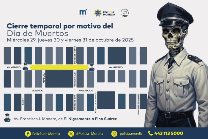Habrá cortes a la circulación en Morelia por Noche de Muertos