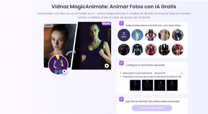 Haz bailar tus fotos con Magic Animate de Vidnoz AI