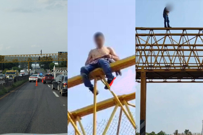 Hombre amaga con arrojarse de lo alto de puente peatonal en la Morelia-Salamanca