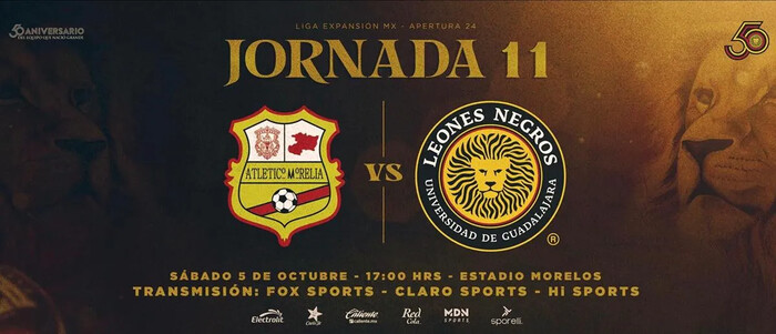 Horario y Dónde Ver el Partido Morelia vs Leones Negros, Jornada 11