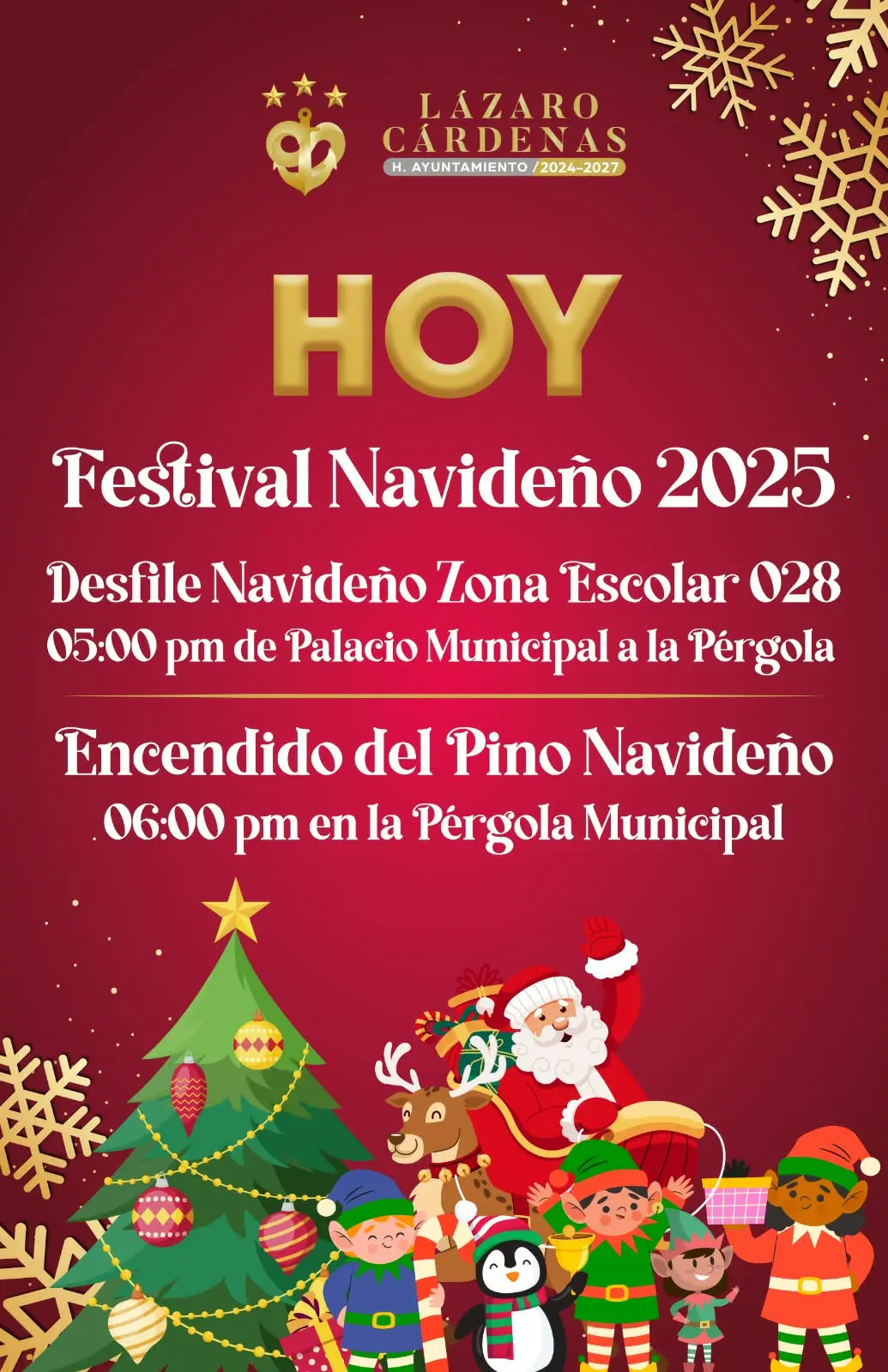 Hoy, Festival Navideño 2025 con Desfile y Encendido del Pino