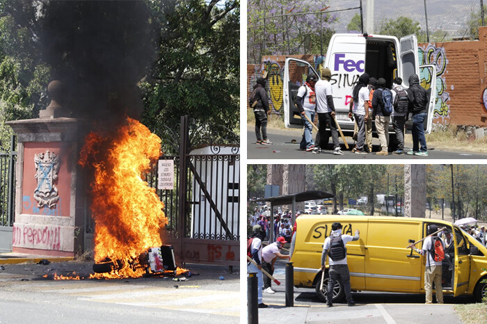 IMÁGENES | Con despojos y quema de vehículos, así inicia marcha de Arantepacua en Morelia