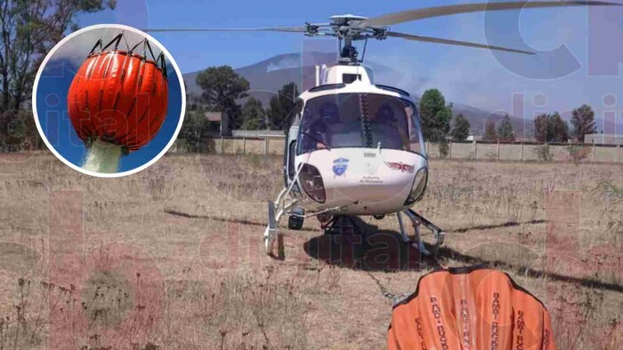 Intentan apagar Cerro en Morelia con descargas de agua desde un helicóptero