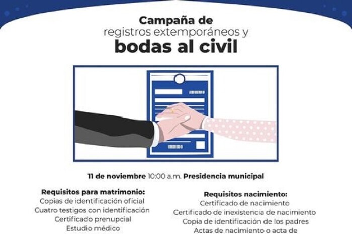 Lanzan convocatoria a la Campaña de Registros Extemporáneos y Bodas Civiles en Quiroga