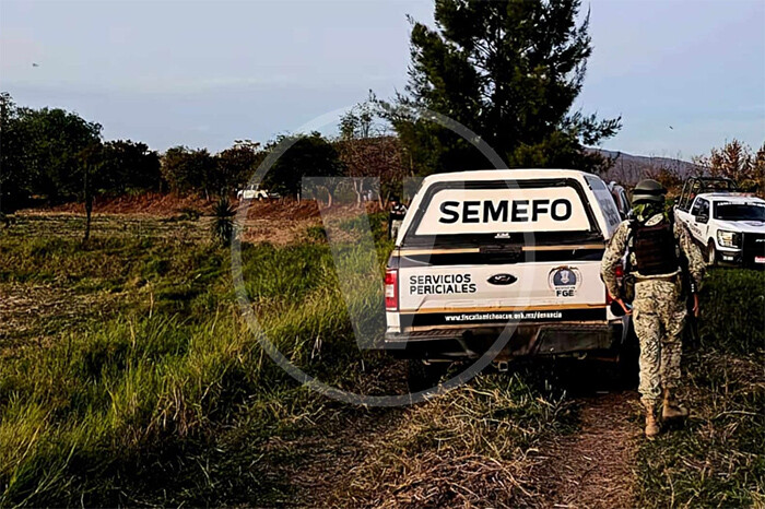 Localizan cadáver baleado, maniatado, embolsado y putrefacto entre huertas limoneras, en Apatzingán